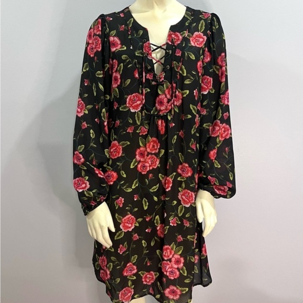 Emma & Michele long sleeve black floral dress with pockets size medium